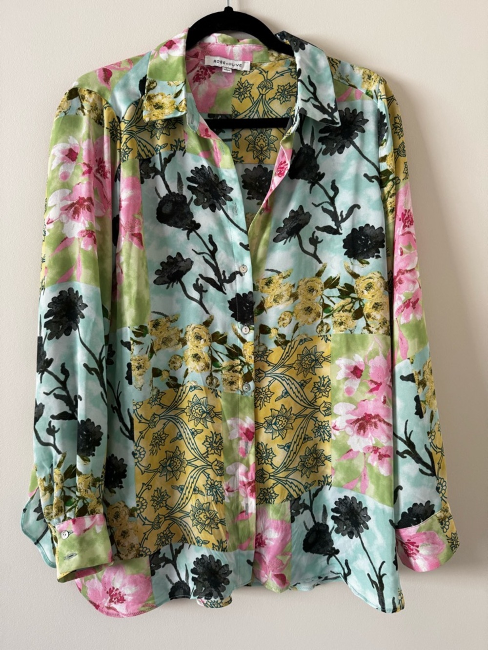 Rose & Olive Multicolor Floral Patchwork Button-Down Shirt